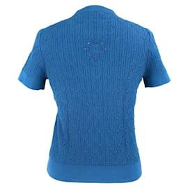 Chanel-Chanel top in blue crochet knit cotton-Blue