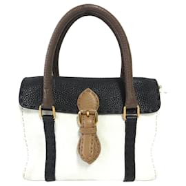 Fendi-Sac à main en cuir Fendi Mini Selleria Linda blanc-Noir,Blanc