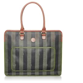 Fendi-Fendi Brown Pequin Canvas Tote Bag-Brown,Black