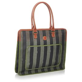 Fendi-Fendi Brown Pequin Canvas Tote Bag-Brown,Black