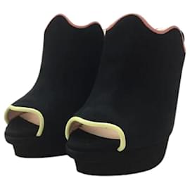 Fendi-**[Used] FENDI Sandals / 37.5 / BLK / Suede // Open toe platform-Black