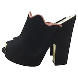 Fendi-**[Used] FENDI Sandals / 37.5 / BLK / Suede // Open toe platform-Black