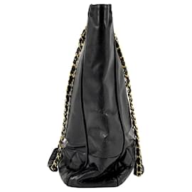 Chanel-*[Used] Chanel Coco Mark Chain Tote Bag Shoulder Bag CC Mark Matrasse Tote Bag Leather Black-Black