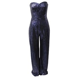 Autre Marque Saloni Aurelie Strapless Jumpsuit in Navy Blue Sequin Navy blue