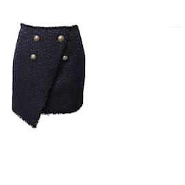 Balmain-Balmain Asymmetrical Tweed Skirt in Navy Blue Wool-Navy blue