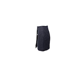 Balmain-Balmain Asymmetrical Tweed Skirt in Navy Blue Wool-Navy blue