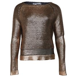 Pull en maille métallisée Tom Ford en soie dorée Doré