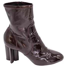 Louis Vuitton-Louis Vuitton 100mm Silhouette Ankle Boots in Burgundy Patent Leather-Dark red