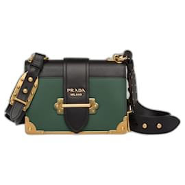 Prada-Prada Cahier leather bag-Black,Green