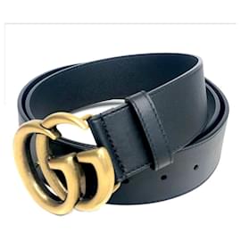 Gucci, ladies belt, black leather, large gold-tone GG lo…