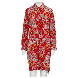 Diane Von Furstenberg-Robe chemise imprimée rouge vif avec ceinture-Rouge