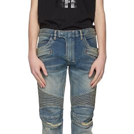 Balmain MEN'S size 29 Blue Distressed Biker Jeans Other