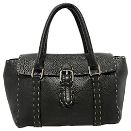 Fendi-Sac à main en cuir noir Selleria Linda Fendi-Noir