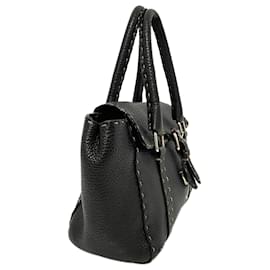 Fendi-Sac à main en cuir noir Selleria Linda Fendi-Noir