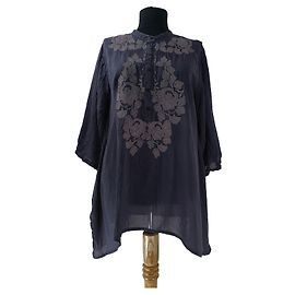 Autre Marque Johnny Was Embroidery Top Grey Rayon Grey