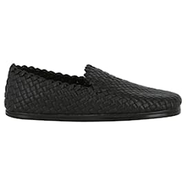 Bottega Veneta-Mocassins en cuir Intrecciato pour hommes-Noir