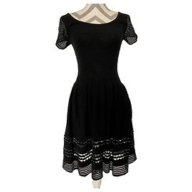 Abito Sandro nero in cotone e angora con profili argento Nero Argento