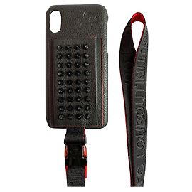 Coque Christian Louboutin iPhone 10 Cuir Noir Noir