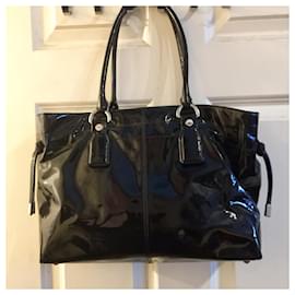 Tod's-Tod's patent tote/shoulder bag-Black,Silver hardware