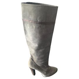 Zara Gray suede boot with heel and platform Grey