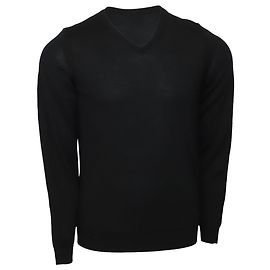 Hugo Boss Boss Slim-Fit-Pullover mit V-Ausschnitt aus schwarzer Wolle Schwarz
