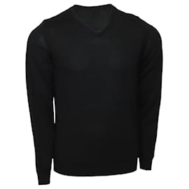 Hugo Boss-Boss Slim-Fit-Pullover mit V-Ausschnitt aus schwarzer Wolle-Schwarz