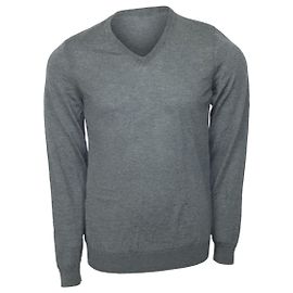 Hugo Boss Boss Slim-Fit-Pullover mit V-Ausschnitt aus grauer Wolle Grau