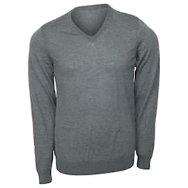 Hugo Boss-Sweater Slim-Fit Boss decote em V em lã cinza-Cinza