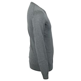 Hugo Boss-Sweater Slim-Fit Boss decote em V em lã cinza-Cinza