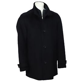 Hugo Boss Trench Coat with Zip and Button Fastening in Navy Blue Wool Blue Navy blue