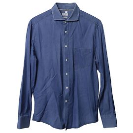 Brunello Cucinelli Denim Camicia Button Down in Cotone Blu Blu