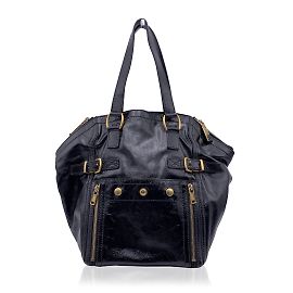 Yves Saint Laurent Black Patent Leather Downtown Tote Shoulder Bag Black
