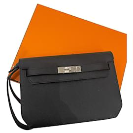 Hermès-Kelly Depeches Leather Clutch Bag-Black