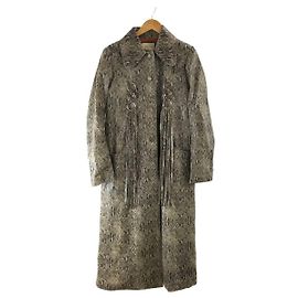 GUCCI Ledermantel mit Pythonmuster / Mantel / 46 / Rindsleder / GRY / GG-Logo Grau