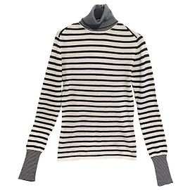 Zara Strickpullover aus Baumwolle mit Rollkragen gestreift Navy Weiß Weiß Marineblau