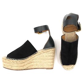 Sandales compensées plateforme espadrilles Chloé en cuir noir Noir