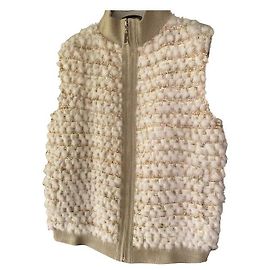 Max & Moi Ärmellose Weste Beige und Ecru mit Nerzbesatz Beige