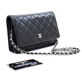 Chanel-CHANEL Cartera clásica negra con cadena Bolso de hombro WOC Crossbody-Negro