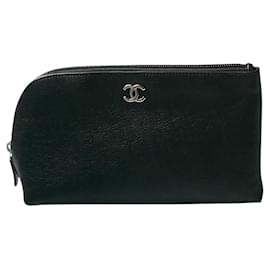 Chanel-CHANEL New asymmetrical black leather case (Avec boîte)-Black
