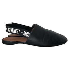 GIVENCHY Rivington Logo Elastic Slingback Black Leather Flats Mules sz 38 Pre-Owned Black