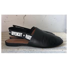Givenchy-GIVENCHY Rivington Logo Elastic Slingback Black Leather Flats Mules sz 38 Pre-Owned-Black