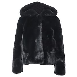 Sandro Ondine Kunstpelzjacke mit Kapuze aus schwarzem Polyester Schwarz