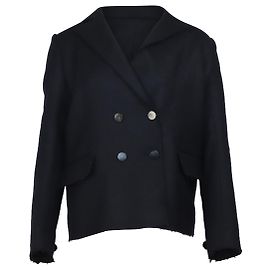 Helmut Lang Distressed Blazer in Navy Blue Wool Navy blue