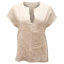 Vince-Vince – Kurzärmlige Bluse mit geteiltem Ausschnitt aus weißer Baumwolle-Weiß