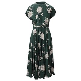 Vestido Midi Estampado Dahlia de Rochas en Seda Verde Otro