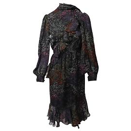 Marc by Marc Jacobs Co Vestido midi com estampa floral e babados em seda preta Preto