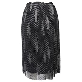 Hugo Boss-Boss Velyssa Pleated A-Line Skirt with Sparkly Embroidery in Black Polyester-Black
