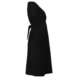 Alexander Mcqueen-Alexander Mcqueen V-Neck Midi Dress in Black Wool-Black