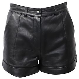 Maje Mini Short taille haute Ilord en Cuir d'Agneau Noir Noir