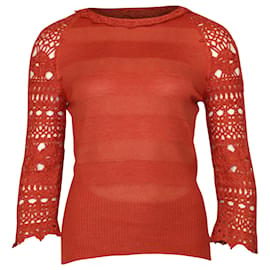 Carolina Herrera-Carolina Herrera Crochet Sweater in Orange Cashmere-Orange